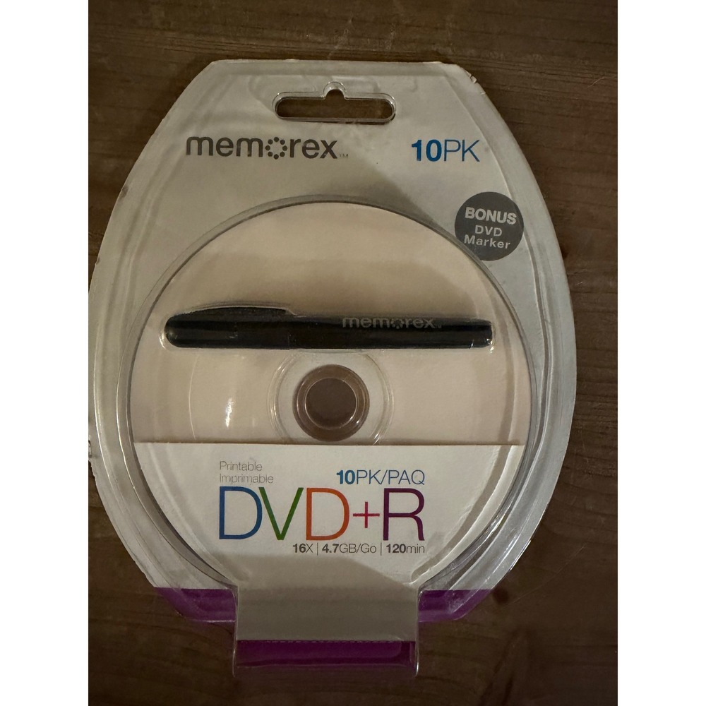 Memorex Printable DVD+R 10 Pack 16X‎ 4.7GB 120Min Recordable Discs with Marker